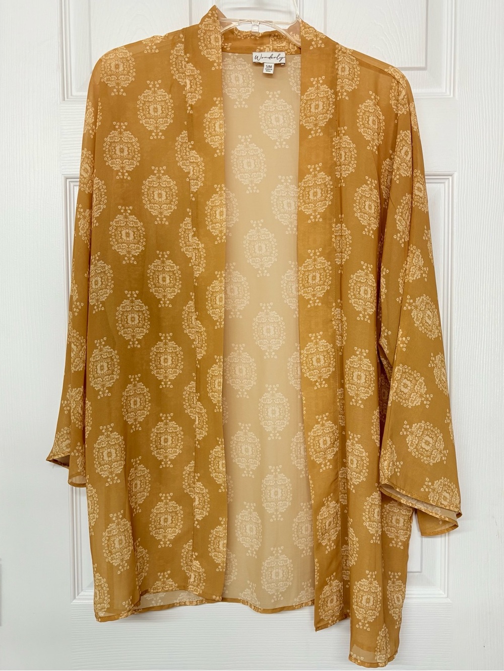 Wonderly Mustard Yellow Open Semi Sheer Kimono Sz S / M